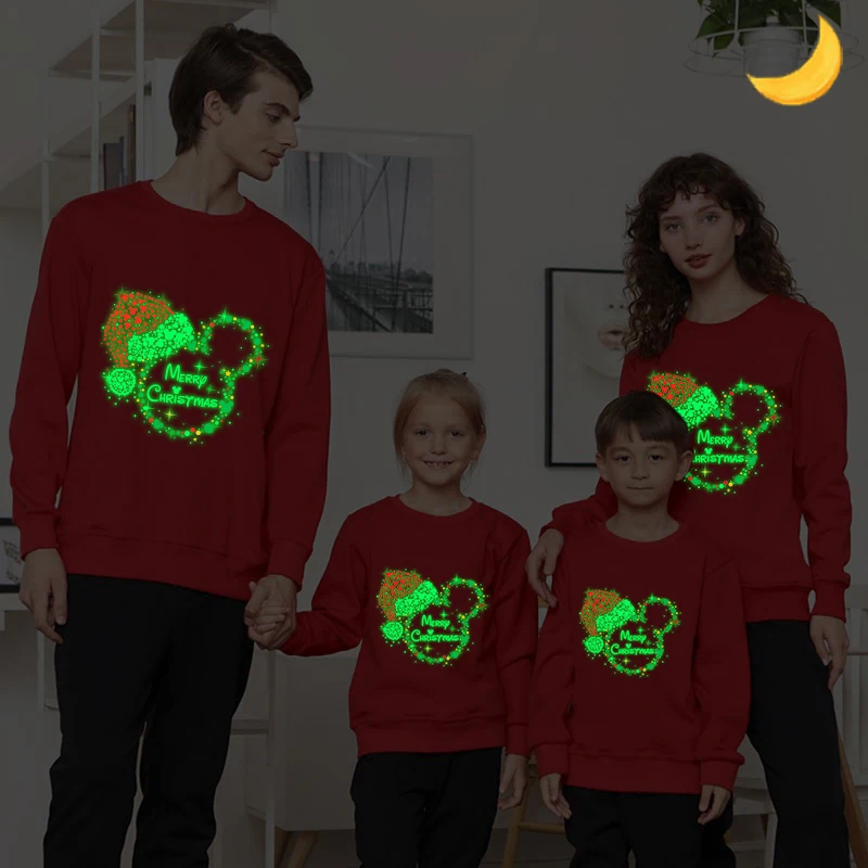 

Рождественские подходящие Семейные футболки Светящиеся Мультяшные Фотообои