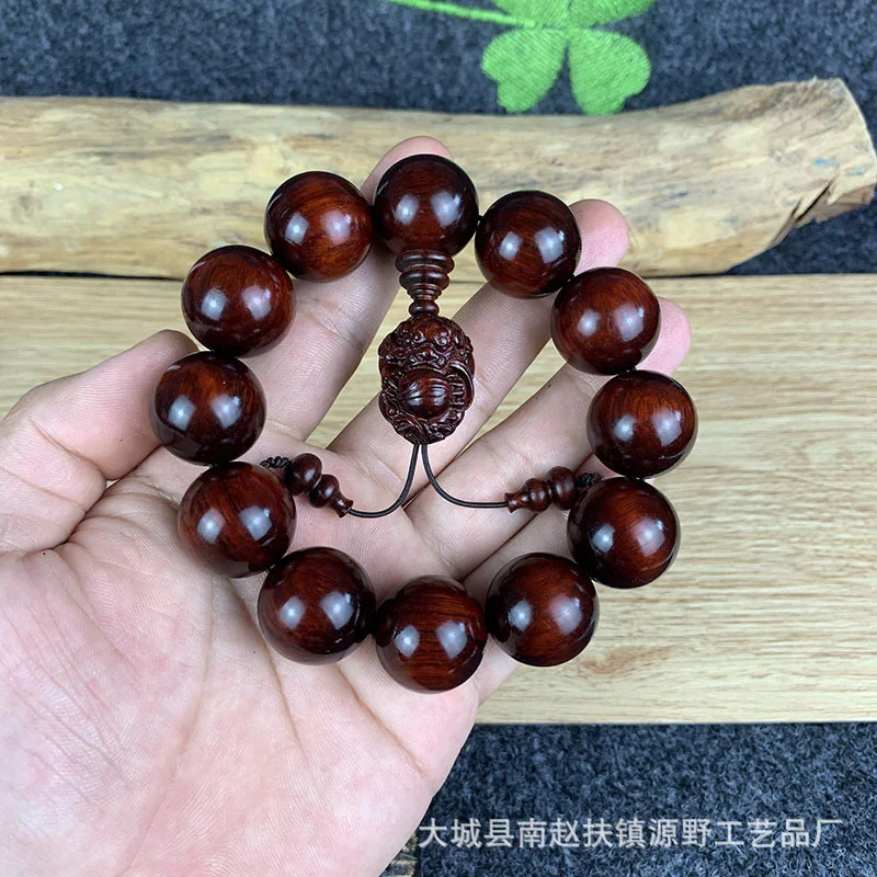 

Indian Rhinoceros Horn Small Leaf Red Sandalwood Old Material Buddha Beads Hand String Wooden Bracelet Men's Women's Stationery