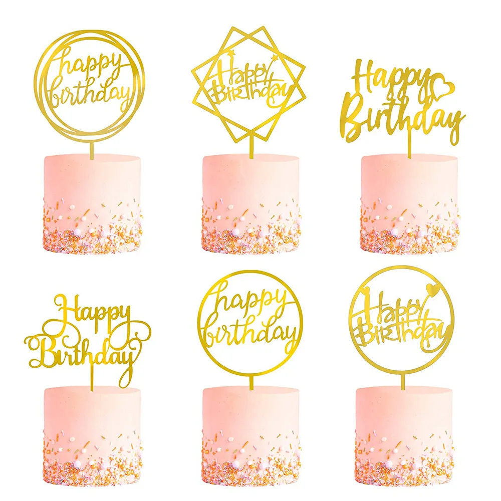 

6pcs Happy Birthday Cake Topper Rose Gold Acrylic Birthday Cake Topper for Baby Shower Birthday Party Supplies Cake Decorations
