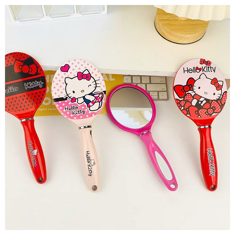 

Cartoon Sanrioed Anime Kittys Cat Doll Printed Portable Makeup Mirror Kawaii Cute Creative Holding Mirror Girl Birthday Gifts