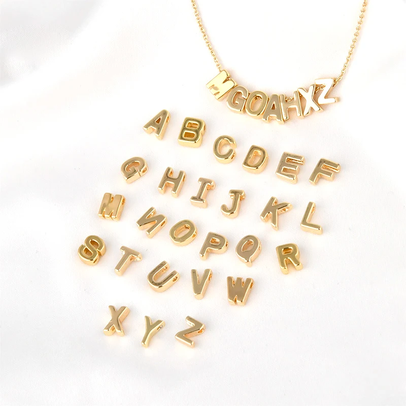 

3pcs copper plated 18K real gold 26 English letters pendant cross hole pendant DIY hand made jewelry accessories materials