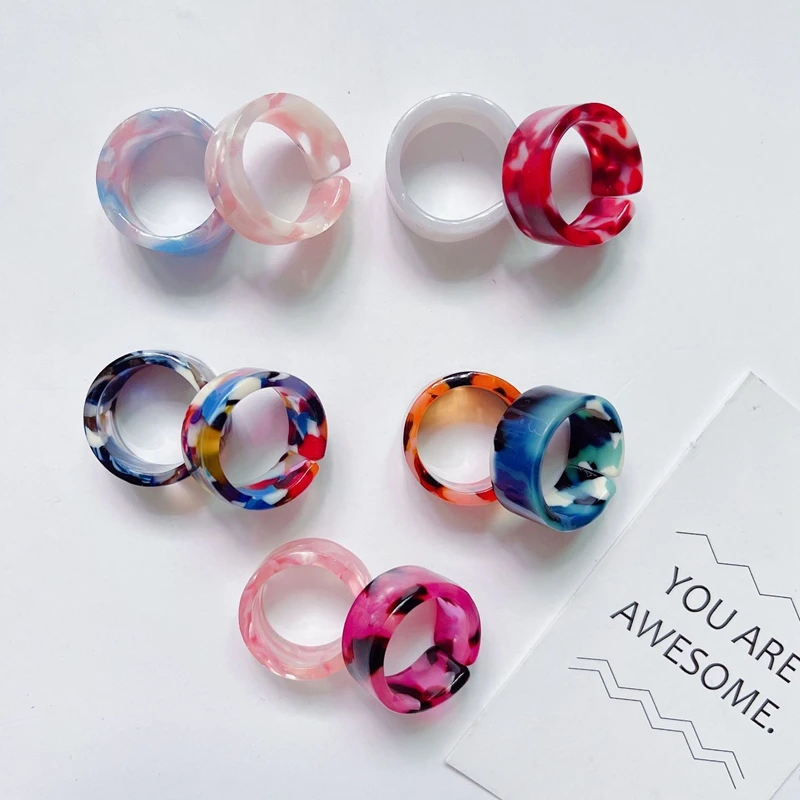 

5pcs/Set Acrylic Open Colorful Ring Resin Geometric Round Transparent Rings Jewelry for Women Girls Party Wedding Gifts