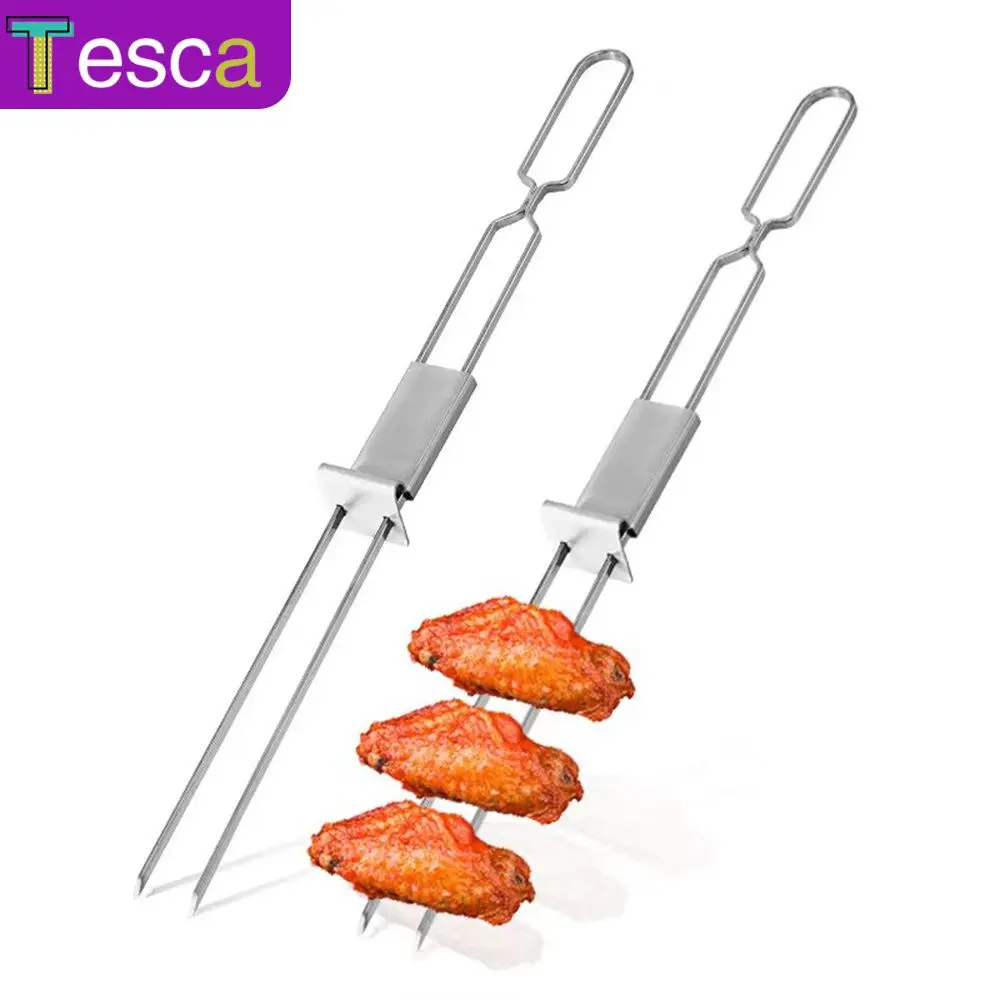 

Portable Outdoor Barbecue Fork Barbecue Fork Flat Barbecue Skewers With Long Wooden Handles Outdoor Barbecue Accessories