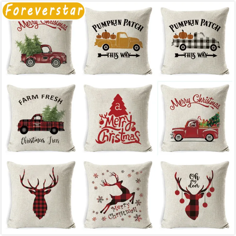 

Pillowcases New Christmas Cushion Cover Cotton Linen Throw Pillow Case Sofa Cushion Case Home Decor Housse De Coussin Pillowcase