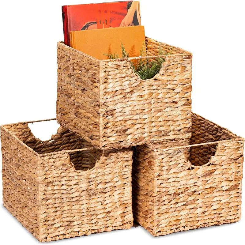 

Woven Wicker Baskets - Waterproof Seagrass Material & -In Handles - Display Bins for Bathroom, Entryway, Pantry & Closet (2 Pack