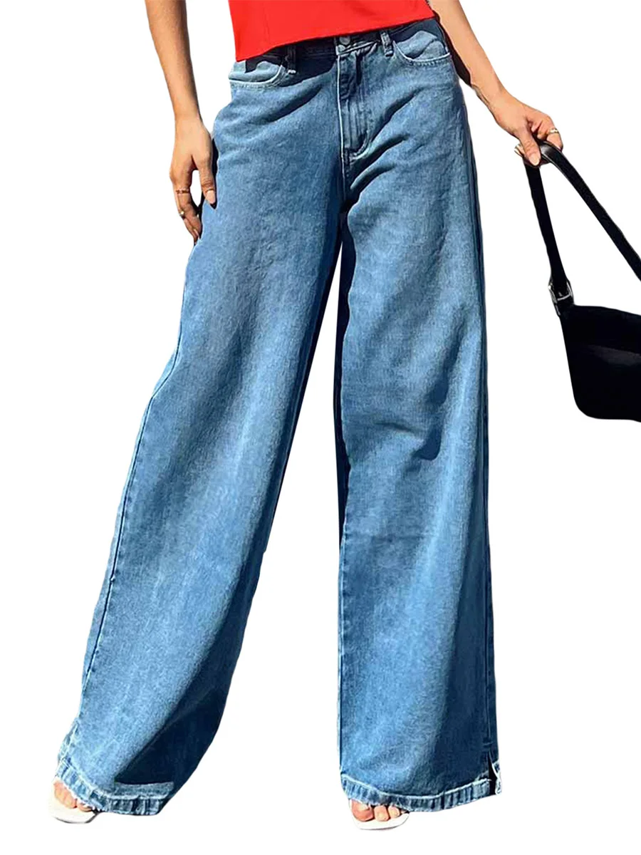 

Джинсы-мешковатые для женщин, свободные брюки из денима с завышенной талией, Стрейчевые Широкие штаны с карманами