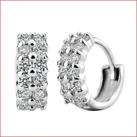 gorgeous diamond earrings silver plated double row diamond earrings zircon hoop earrings for women girls party crystal jewelry