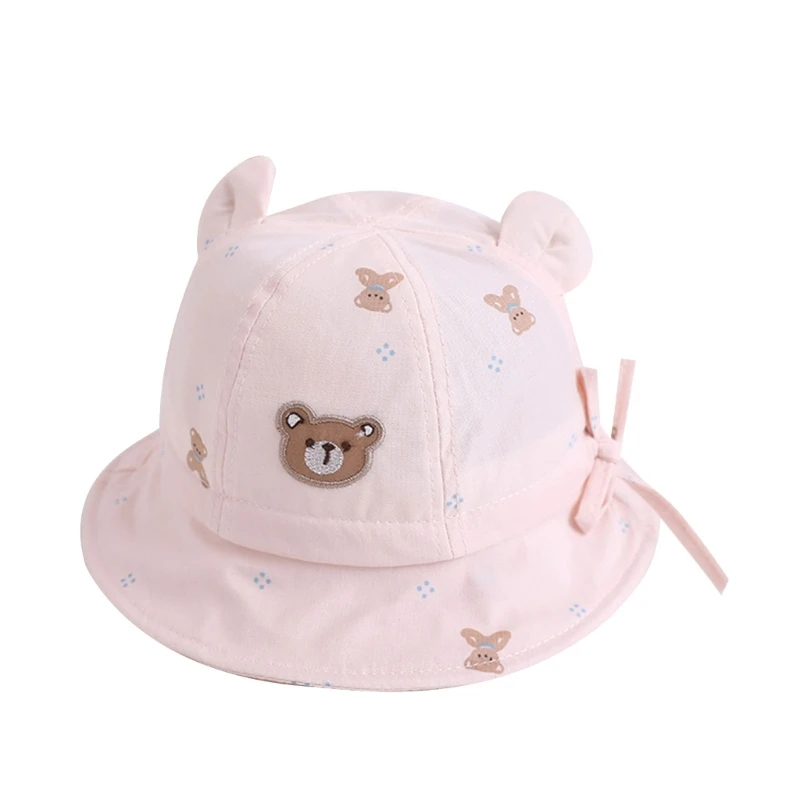 

N80C Infant Sun Hat Cartoon Bear Baby Bucket Hat Sunproof Soft Brimmed Hat Floppy Brim Fisherman Hats for Toddler 3-12Month
