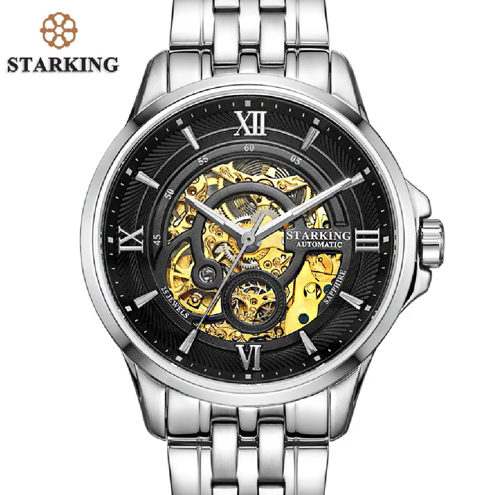 

STARKING Luxury Watch Men Skeleton Automatic Mechanical Watches China Famous Brand Stainless Steel Watch Relogio Masculino