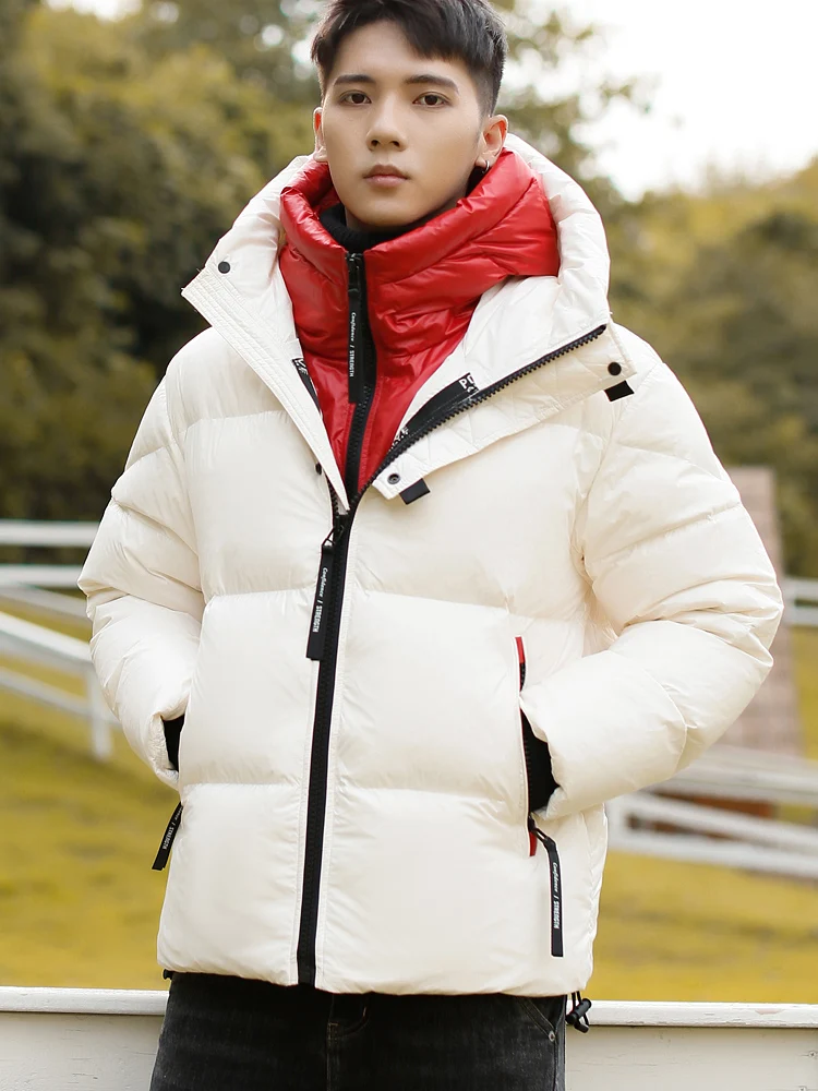 Glossy High Sense down Jacket Men's Winter New Fake Two Pieces Color Stitching Thickened Puffer Jacket Coat