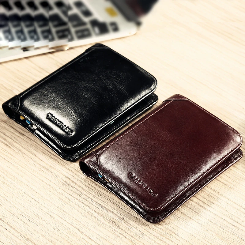 New Arrival Men's RFID Genuine Leather Trifold Wallet For Man ID Credit Bank Card Holder Small Pocket Black Brown Base Wallets