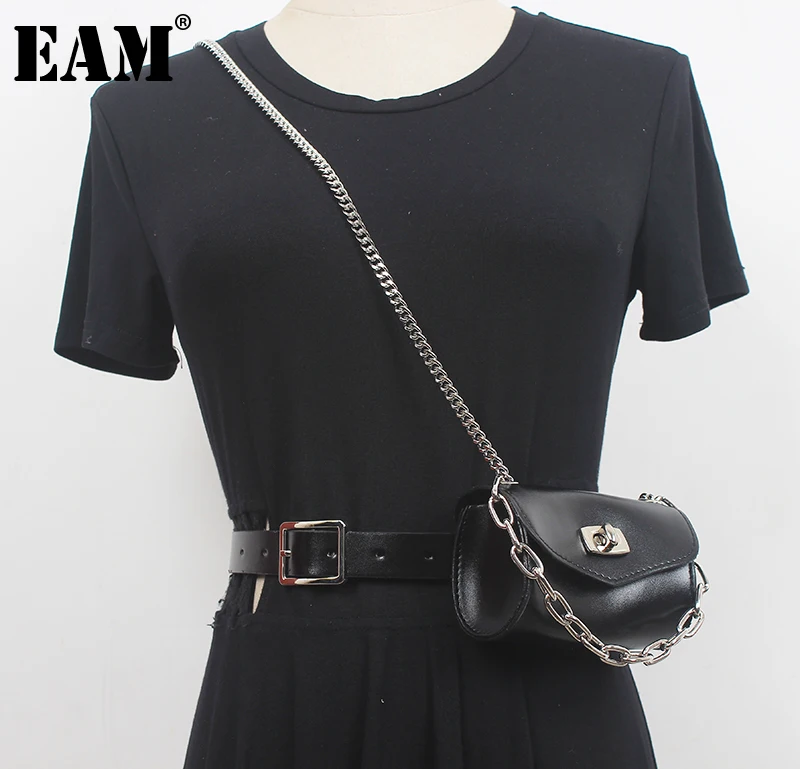 

[EAM] черная мини-сумка из искусственной кожи с длинным ремнем с цепочкой, Новая модная женская универсальная сумка весна-осень 2023 1DE6682