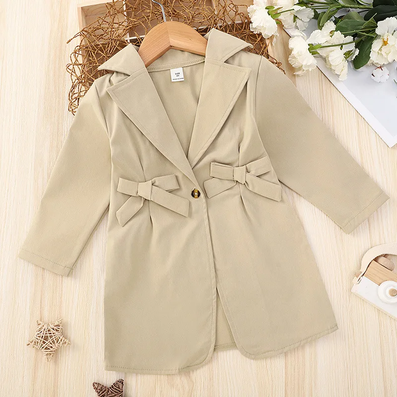 

2022 New Arrivals Spring Autumn Children Long Sleeve Bow Button Apricot Casual Sweater Child Clothes 4-7T