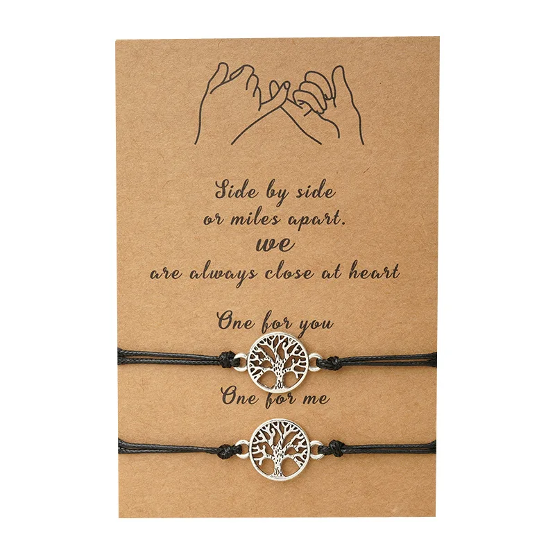 

Charmsmic 2 PCS/Set Silver Color Tree of Life Charm Bracelets Adjustable Handmade Braided Rope Women Girls Lovers Jewelry Gift