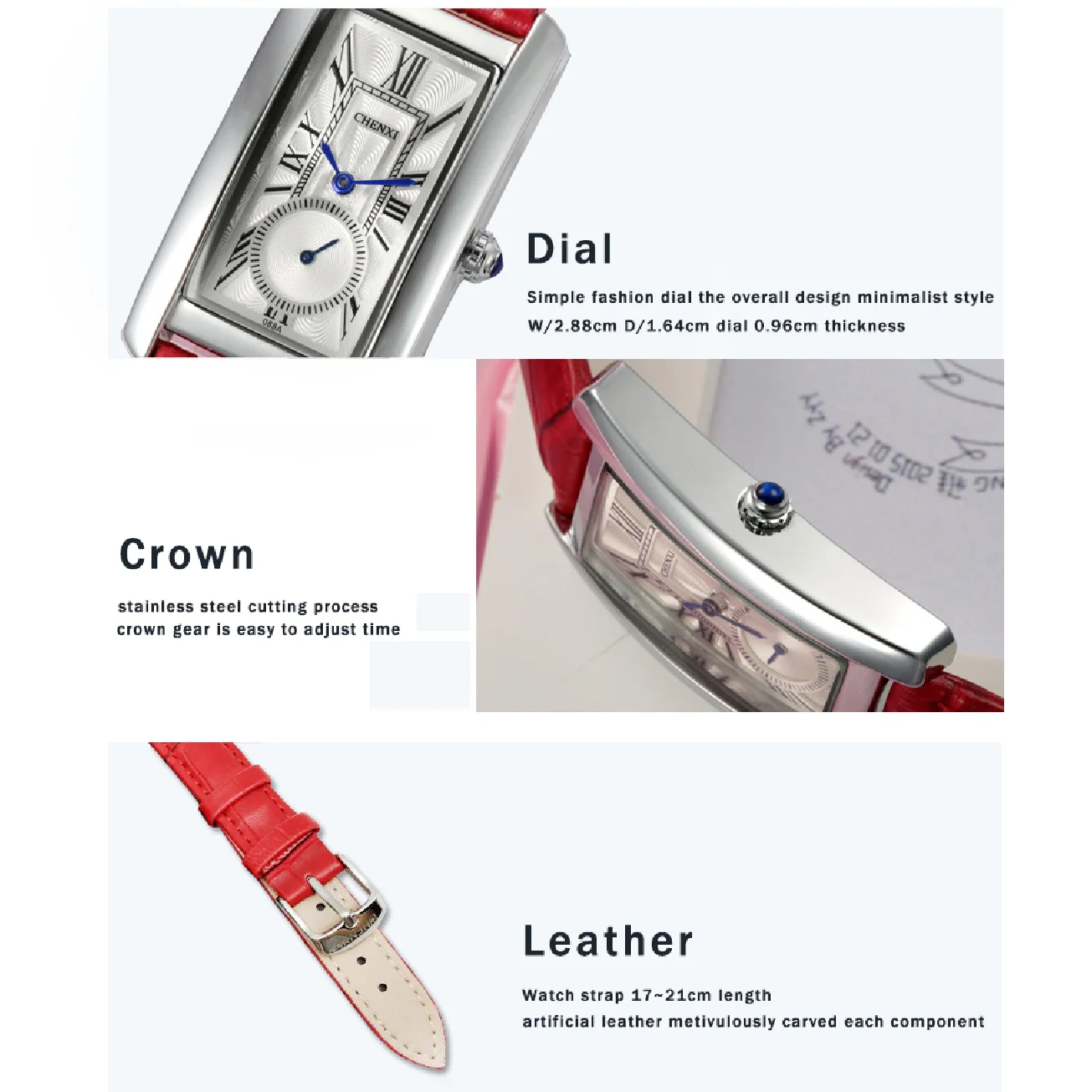 CHENXI Women's Red Leather Watches Women Fashion Simple Luxury Brand Analog Quartz Watch Ladies Small Fresh Classic Wristwatches enlarge