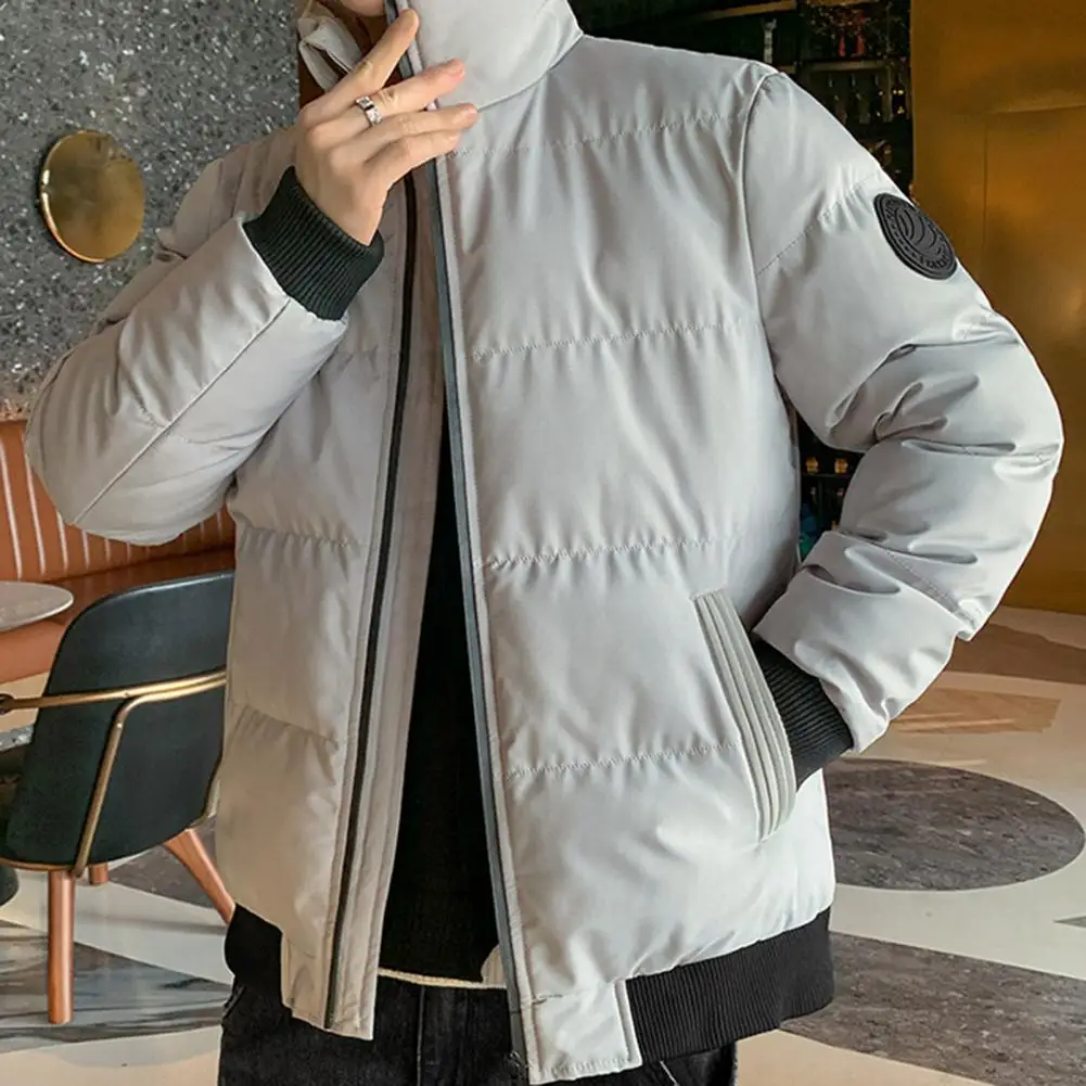 

Men Jacket Thicken Outerwear Cotton Padded Windproof Zipper Jacket Coat Men Overcoat for Daily Wear