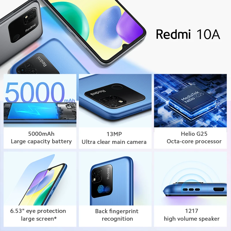 Global ROM Xiaomi Redmi 10A 10 A 4GB 64GB / 6GB 128GB Smartphone 5000mAh 6.53 MTK Helio G25 Octa Core 13MP Camera