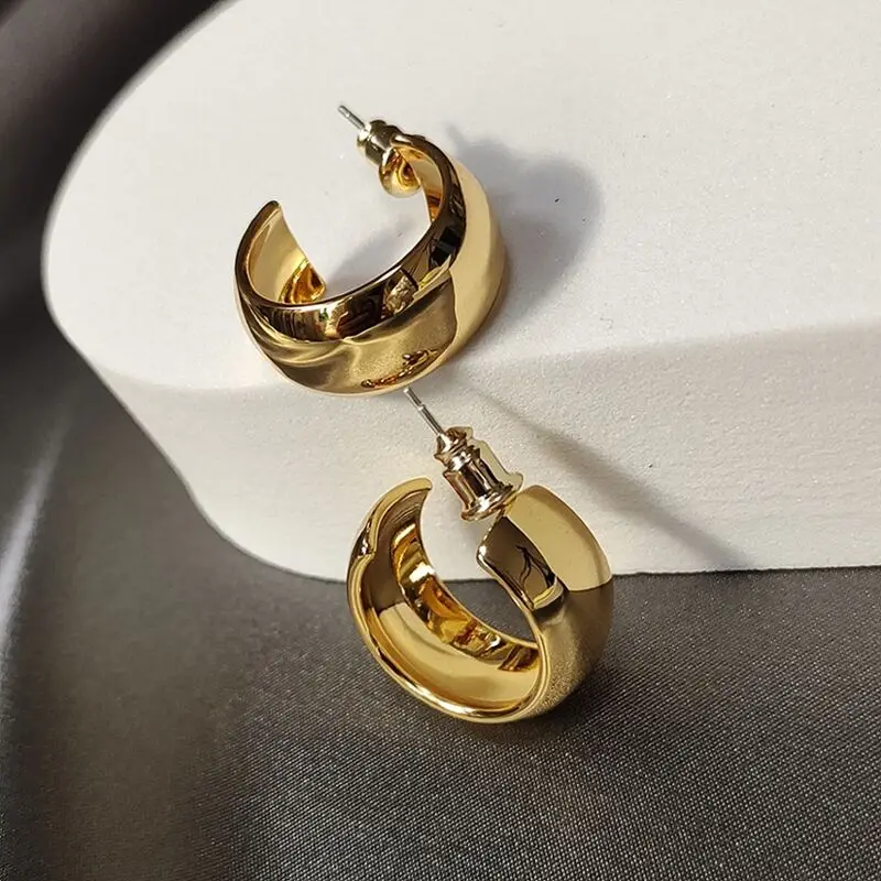 Женские серьги-кольца из латуни с блестящими серебряными вставками 18 К