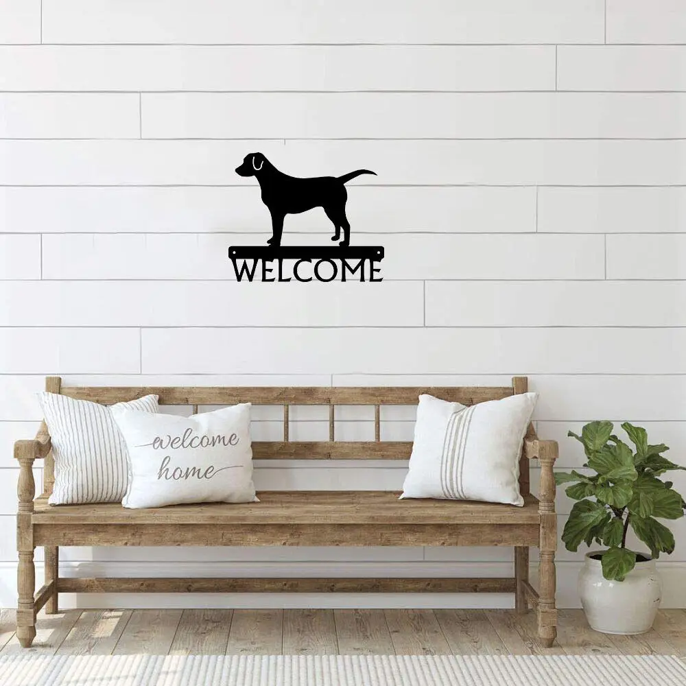 

Dog Welcome Sign - Labrador - 12 Inch Wide Metal Wall Art for Indoor Outdoor New Living Room/Home Decoration