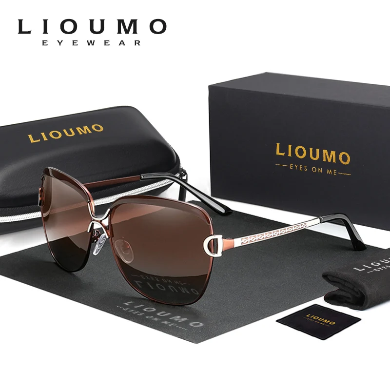 LIOUMO Fashion Sunglasses For Women Polarized Sun Glasses Luxury Brand Designer Shopping Eyewear Gradient Brown dames zonnebril