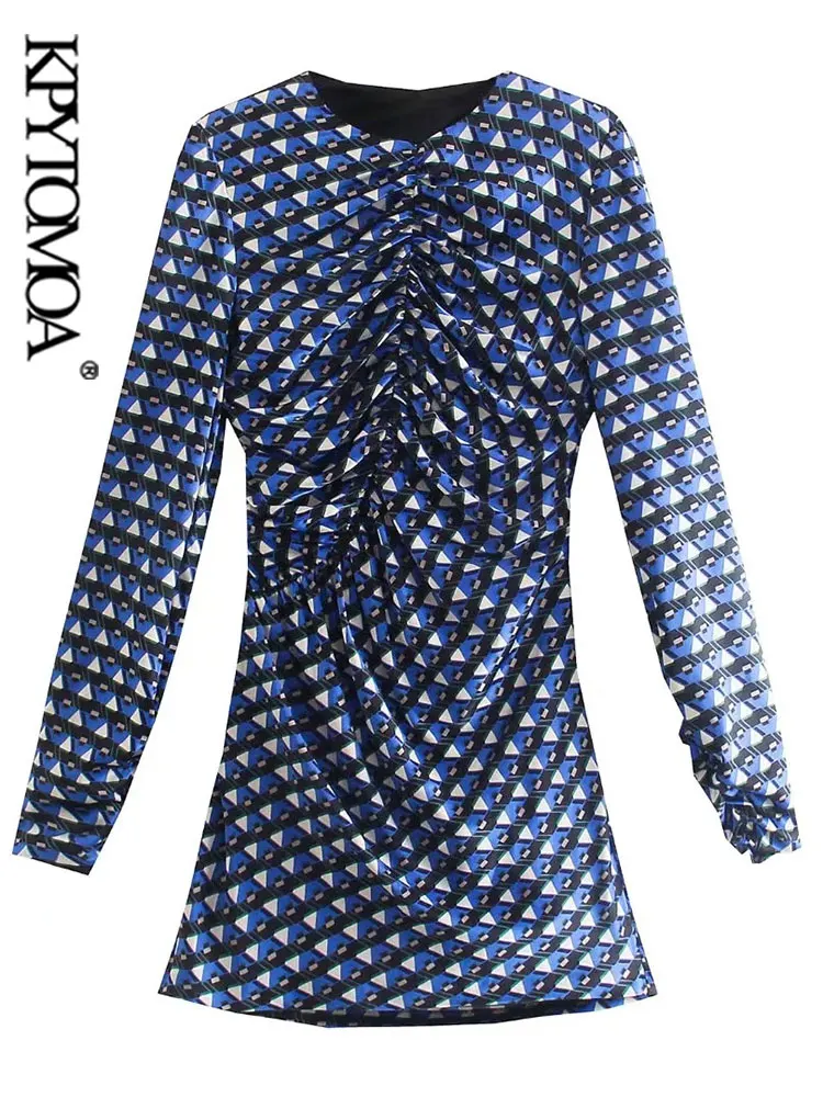 

KPYTOMOA женское модное Плиссированное мини-платье с геометрическим принтом винтажные женские платья с длинным рукавом и открытой спиной на мо...