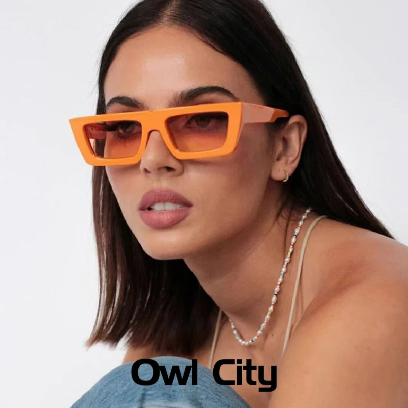 New Y2K Orange Color Rectangle Sunglasses Women Men Vintage 
