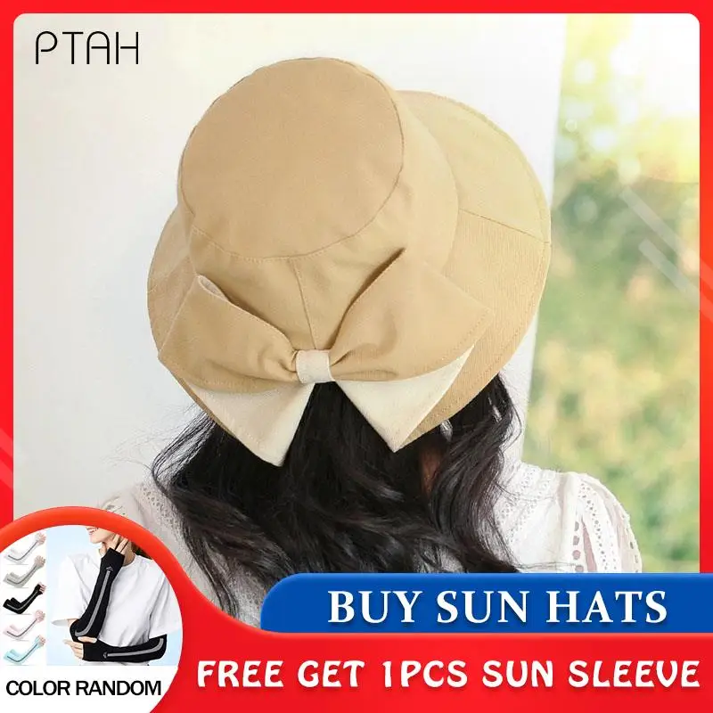 

[PTAH] Summer Bucket Hats Women's UPF 50+ Wide Brim Cotton Lightweight Foldable Beach Hats Breathable Sun Protection Visors