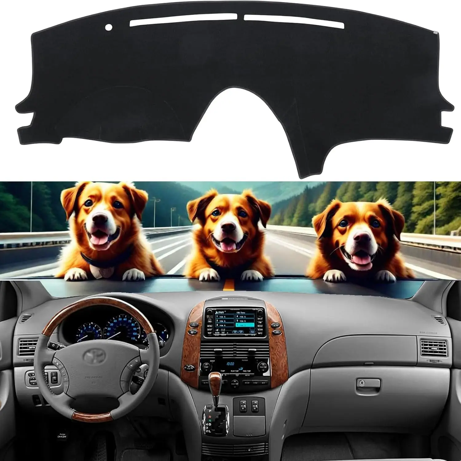 Фото Чехол на приборную панель для Toyota Sienna 2004-2010, аксессуары, черный фланелевой чехол на приборную панель, коврик для приборной панели автомобиля, защита от УФ-солнца №1