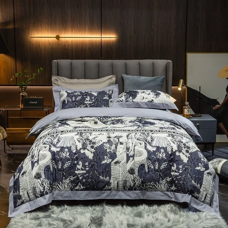 

Queen King 4Pcs Premium 1000TC Ultra-Soft Double Brushed Cotton Bedding set Abstract art print Duvet Cover Bed Sheet Pillowcases