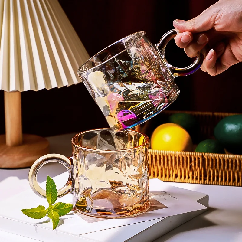 

Light Luxury Style Mug Heat-resistant Glass Coffee Cup with Big Ears Water Cup Simple Retro