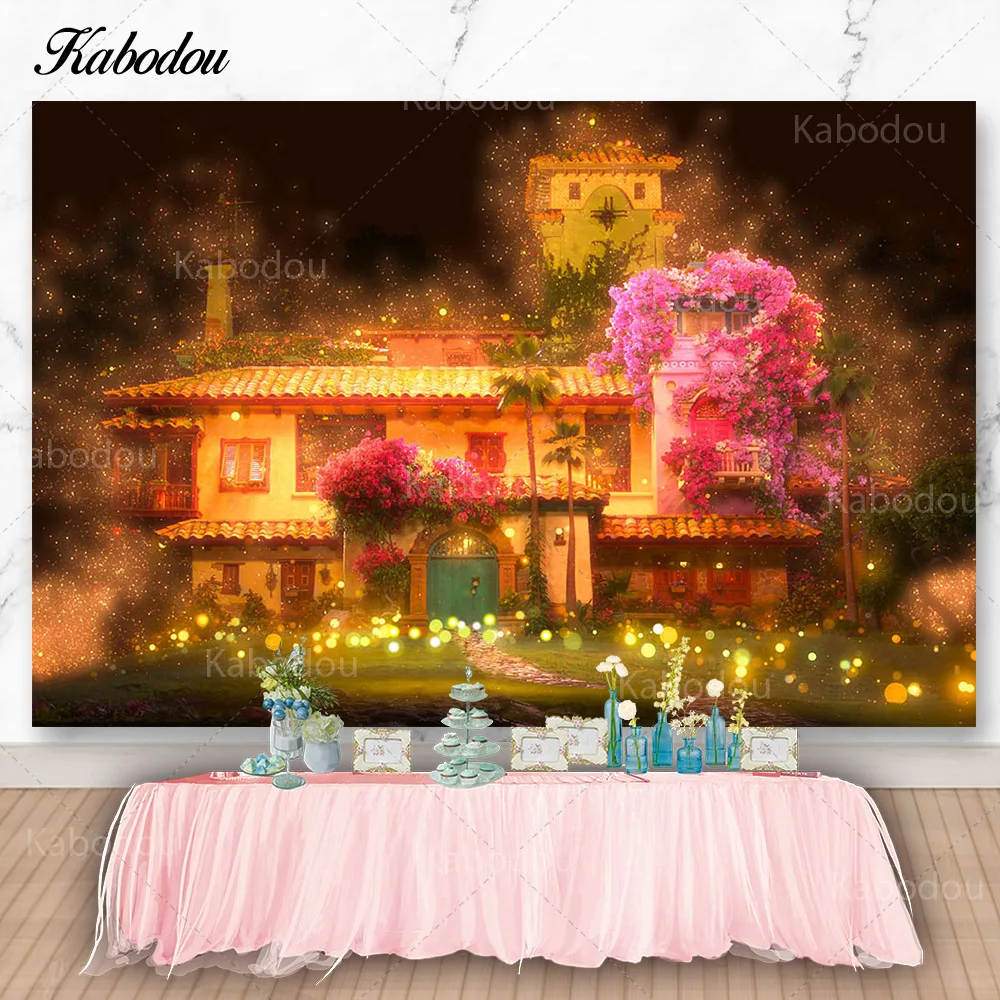 

Kabodou Magic Forest House Photo Backdrop For Kids Birthday Party Flowers Photography Background Decorations Banner