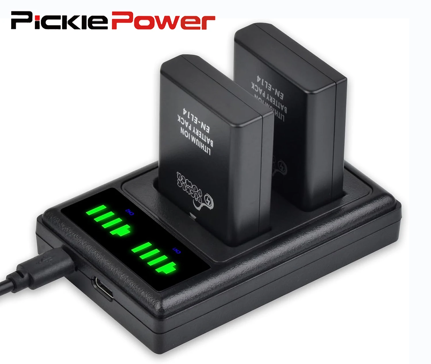 Фото Аккумулятор Pickle Power EN-EL14 EN-EL14a/двойное зарядное устройство для камеры D3500 D3400 D3300 D3200 D3100 D5600 D5500 D5300 D5200 D5100 DF №1