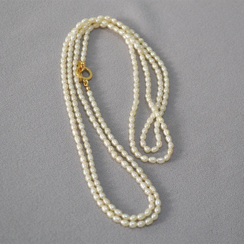 

Women gold plated OT buckle freshwater necklace natural pearl long necklace