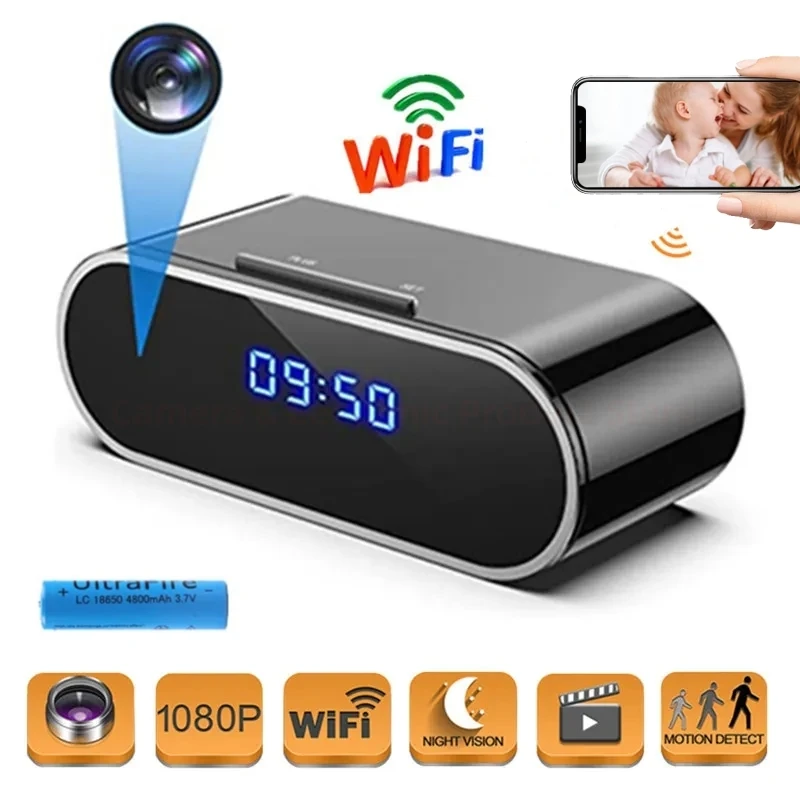 

1080P HD Mini Camera Wifi Clock Alarm Smart Home Surveillance Camcorder IR Night Vision APP IP Webcam Remote Monitor Espia Cam