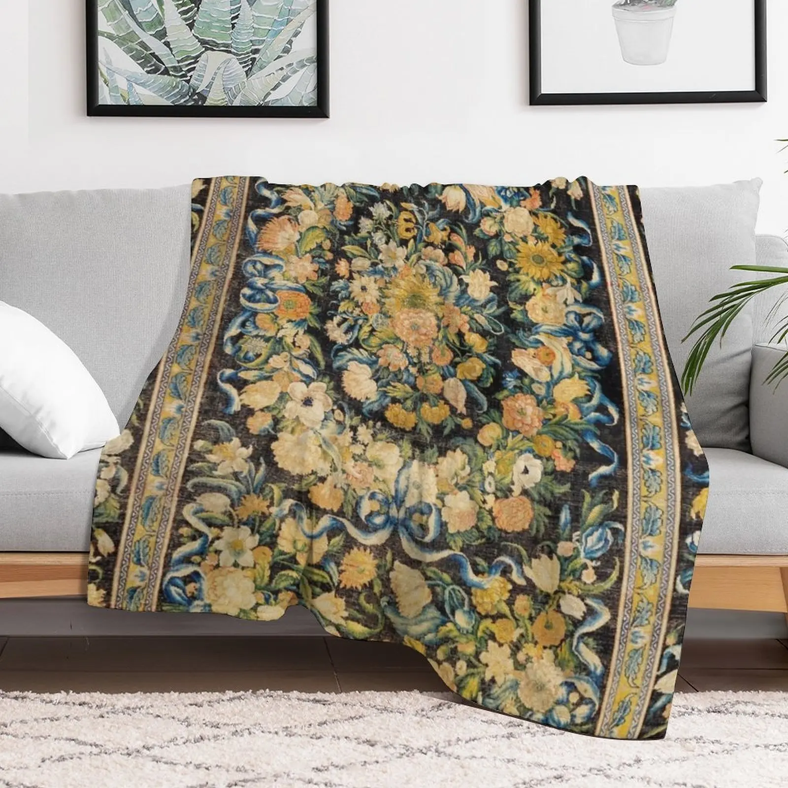Ковер с французским цветочным принтом в стиле салонри декоративное одеяло