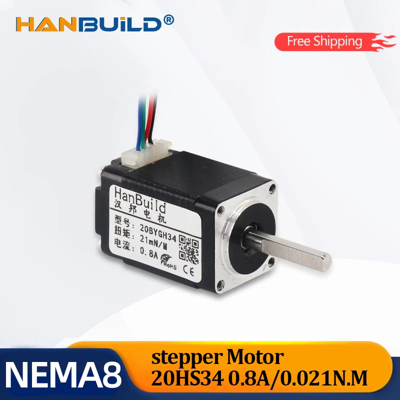 Шаговый двигатель Nema8 20HS34 0.8A 21mN.m 34 мм 20 серии 12 В для фрезерного станка с ЧПУ
