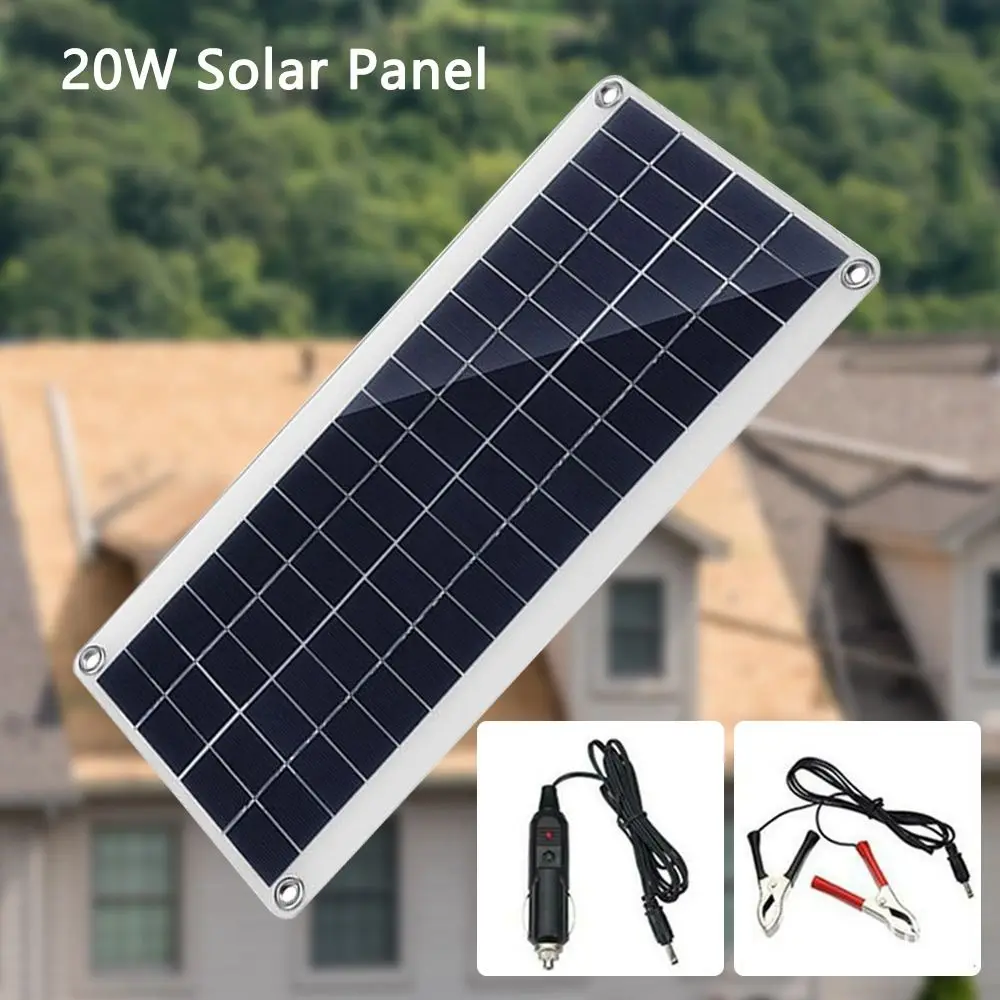 

Portable Camping 20W 12V Battery Charger Power Bank Battery Solar Panel Car Caravan Boat Kit
