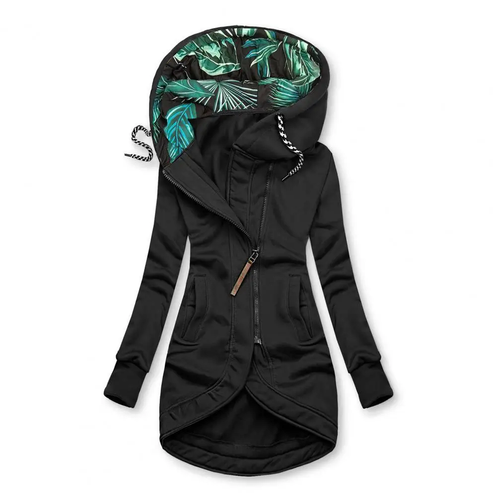 

Women Vintage Elegant Cardigan Printed Winter Zipper Jacket Fashion Casual Outerwear Leaves Wear Resistant Slim Long Hoodie Coat