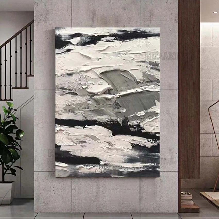 

Hotel Decor Large Size Porch Showpieces Black White Abstract Acrylic Painting Hand Painted Canvas Wall Poster Art Picture