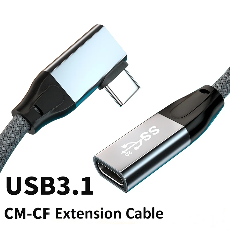 

SHIWANA USB 3.1 Elbow C Male to TypeC Female 10Gbps Max 20V 5A PD100W Extension Cable 4K@60Hz Data Wire