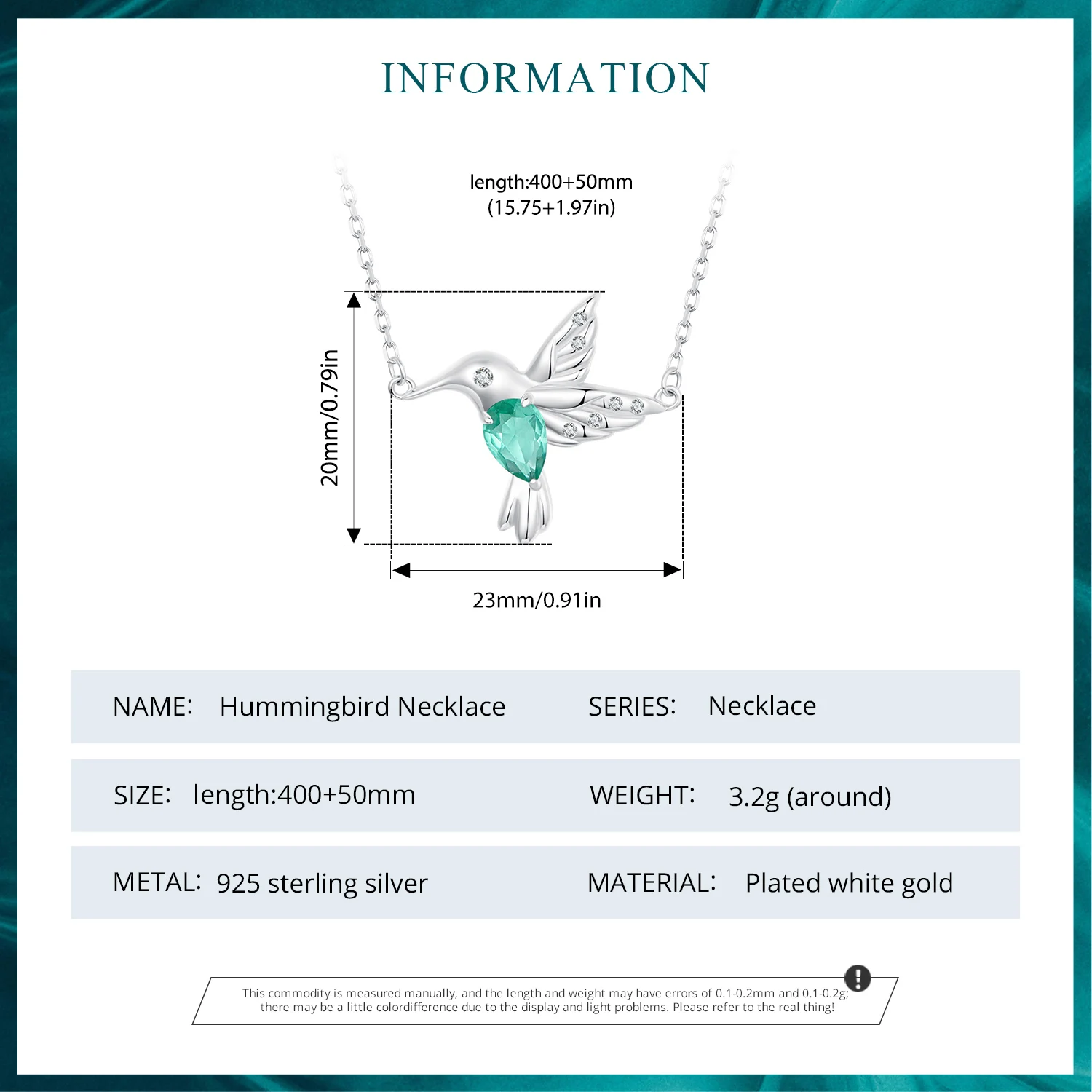 WOSTU оригинальный колье Колибри из стерлингового серебра 925 пробы с зеленым