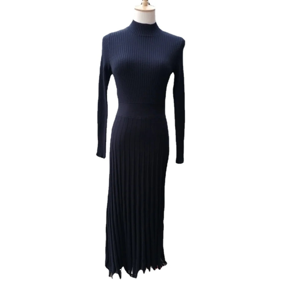 

Wholesale 5 pcs)Autumn winter pleated dress Womens knitted long sleeve a-line high waist elegant midi dresses