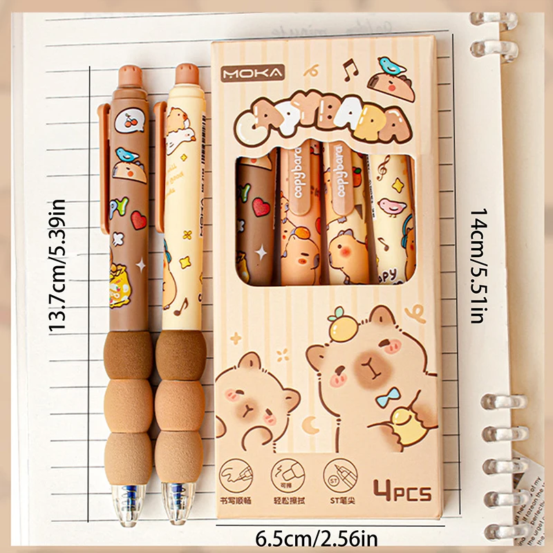 4 шт. милые стираемые гелевые ручки с рисунком капибары кавайные быстросохнущие