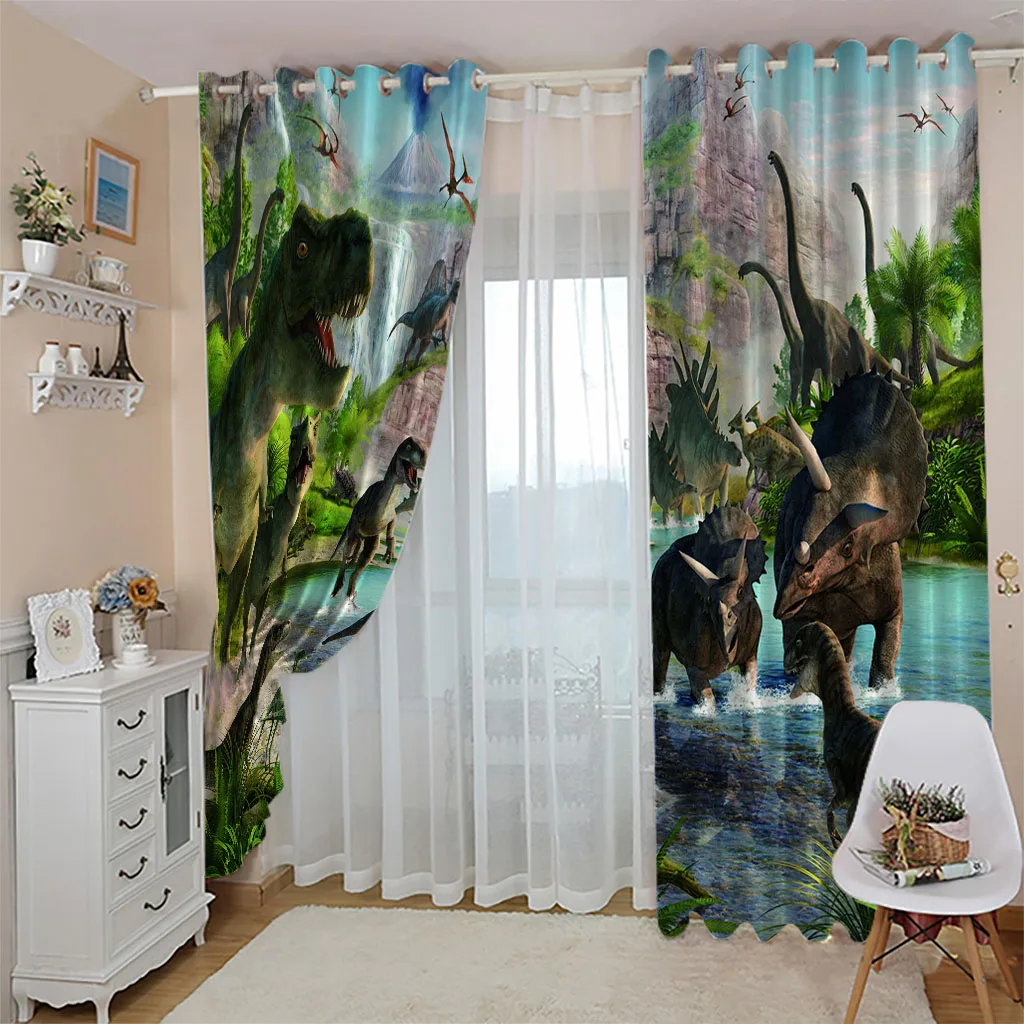 Customized Living Room Curtains Animal Dinosaur Children'S Modern 2 Panel Bedroom Balcony Den Kids Decor