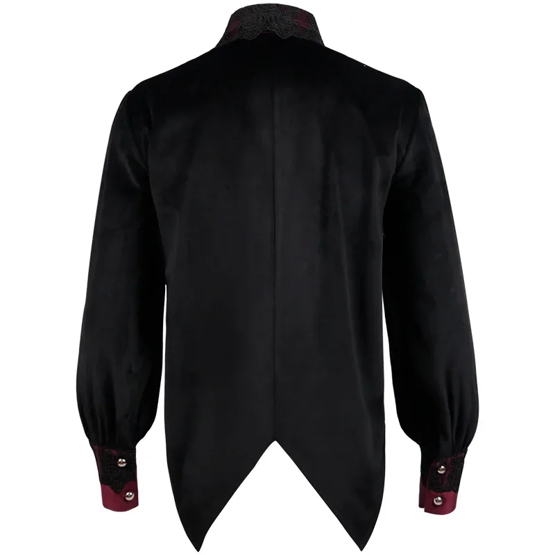 Мужская черная рубашка в стиле стимпанк 2025 фрак с кружевной отделкой и рюшами