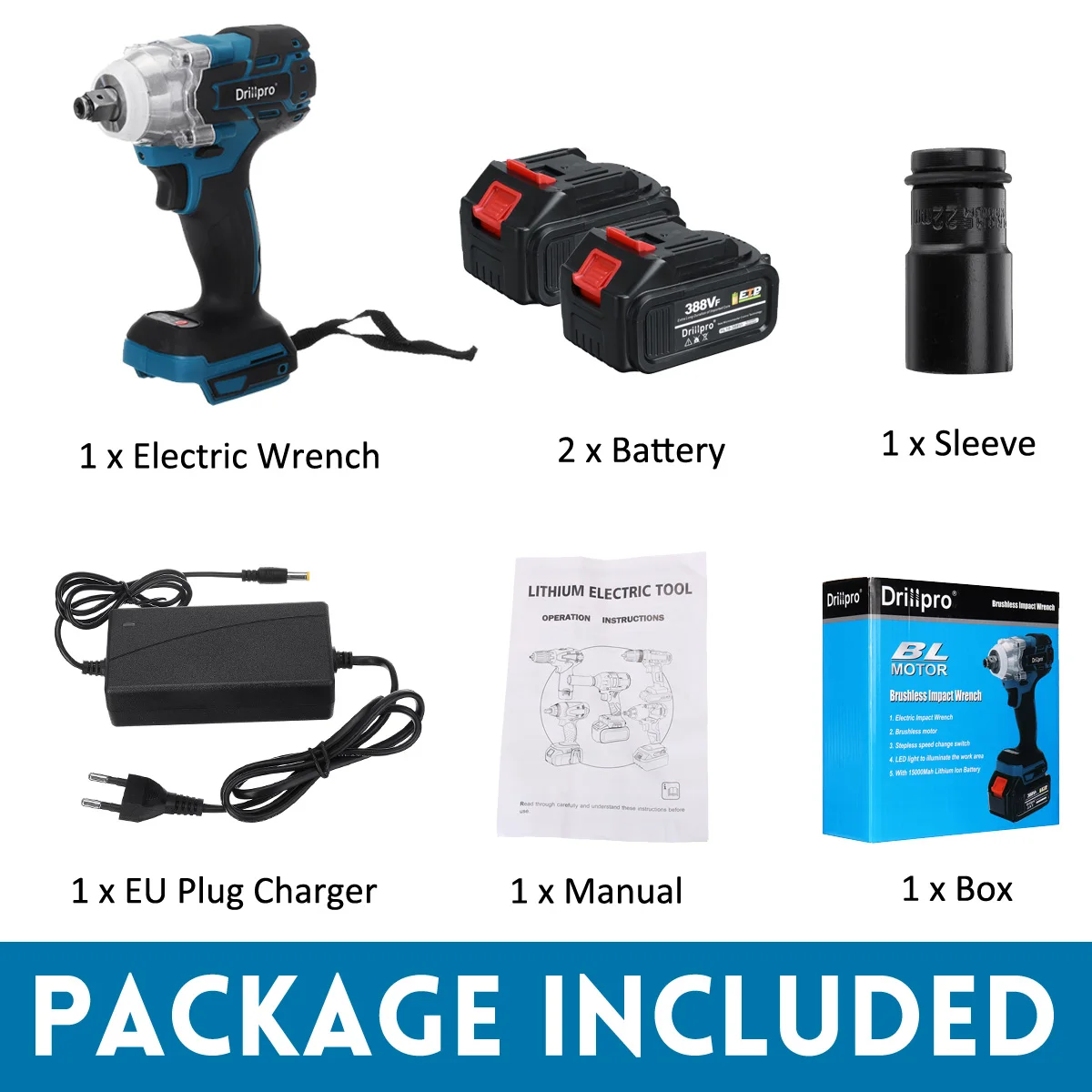 

Drillpro бесщеточный ударный гайковерт G50798 черный+синий 18В 520 Нм 1/2"