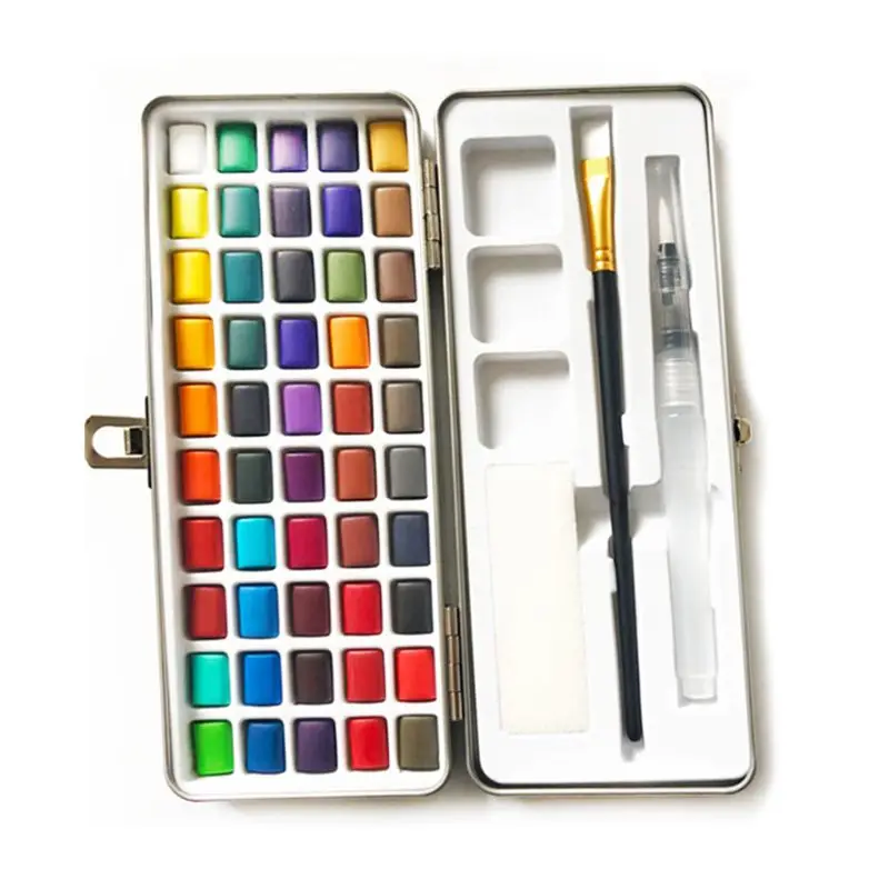 

50 Colors Solid Watercolor Paint Pigment Set Portable Metal Box for Beginner Drawing Art Supplies Y98A