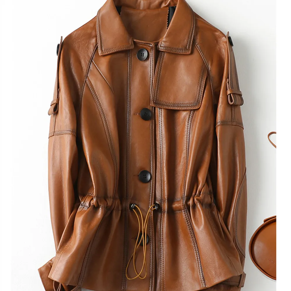 Genuine Real Leather Jacket Women Fashion Patchwork Winter Spring Women Genuine Real SheepSkin Leather Jacket Coats Trench Suit
