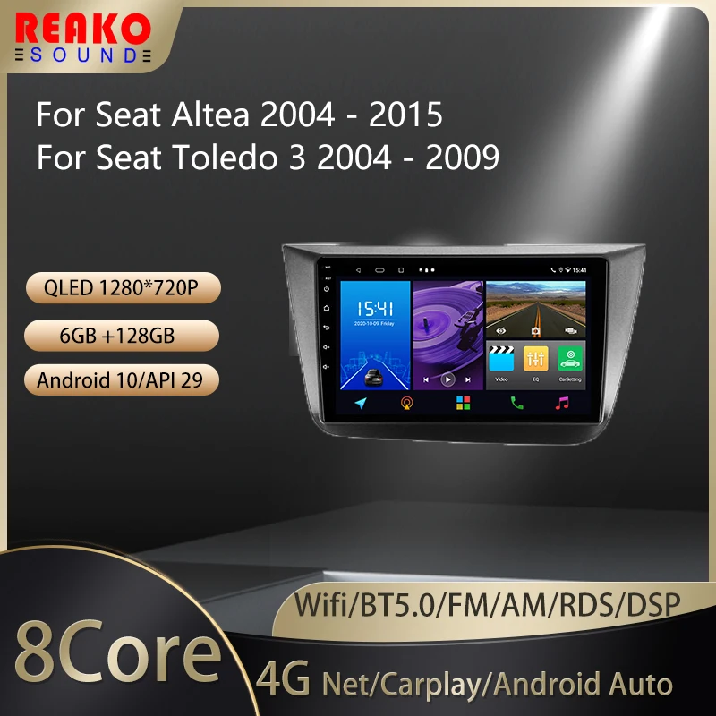 

Автомобильный радиоприемник 2 Din реакosound для Seat Altea 5P 2004-2015, мультимедийный видеоплеер для Carplay, навигация, Android авто