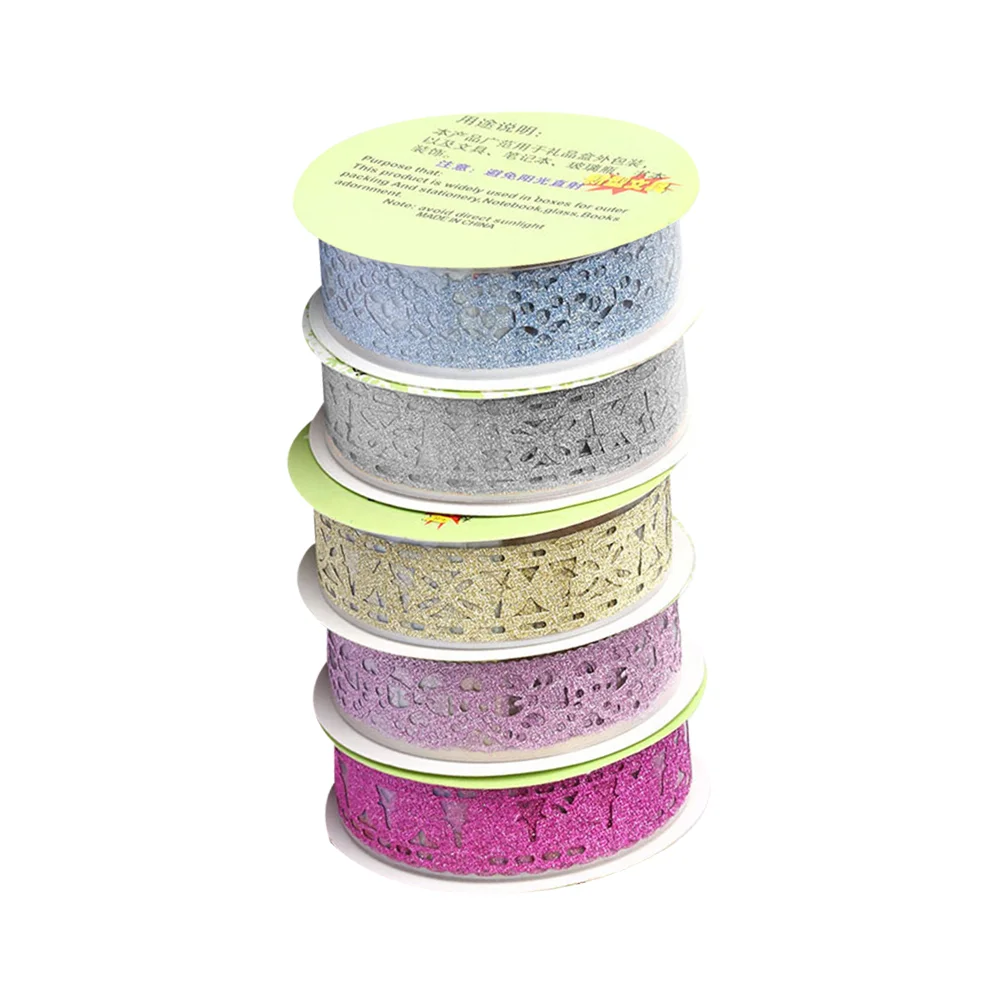 

5 Pcs Notebook Decorating Stickers Notebook Stickers DIY Lace Tape Decorative Tape Crafts Hollow Out Bling Glitter Tape